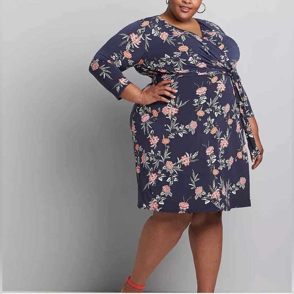 NWT Lane Bryant navy floral wrap dress